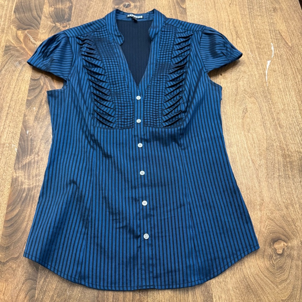Express Metallic Blue and Black Blouse